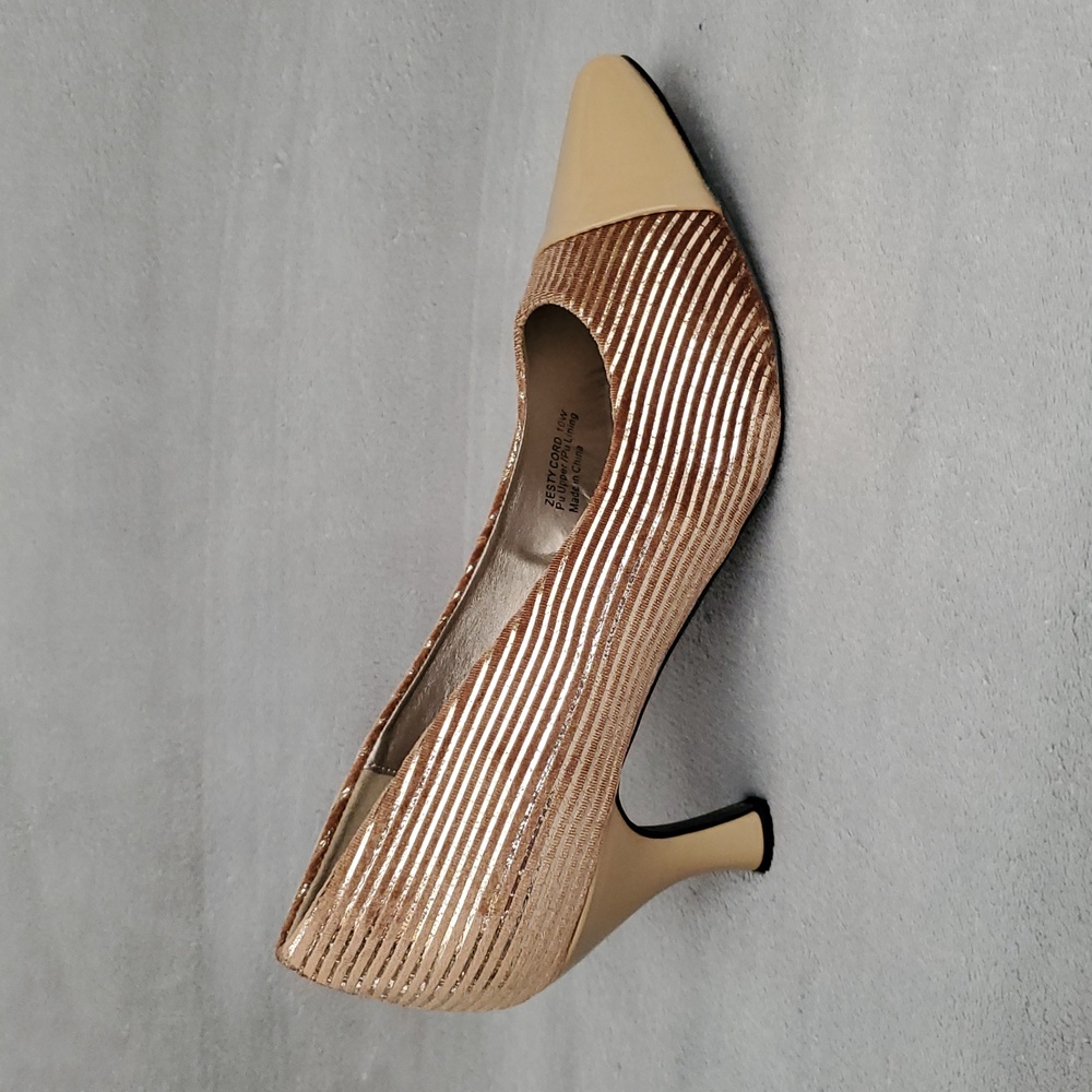 ๐๏ธ BELLINI Zesty Cord Tan Faux Leather Corduroy Gold Striped Pumps SIZE: 10W - Picture 4 of 14